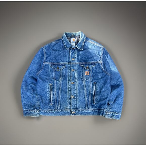 Carhartt Denim Jacket Large Blue Workwear Utility Vintage Y2K Streetwear USA - Picture 1 of 6